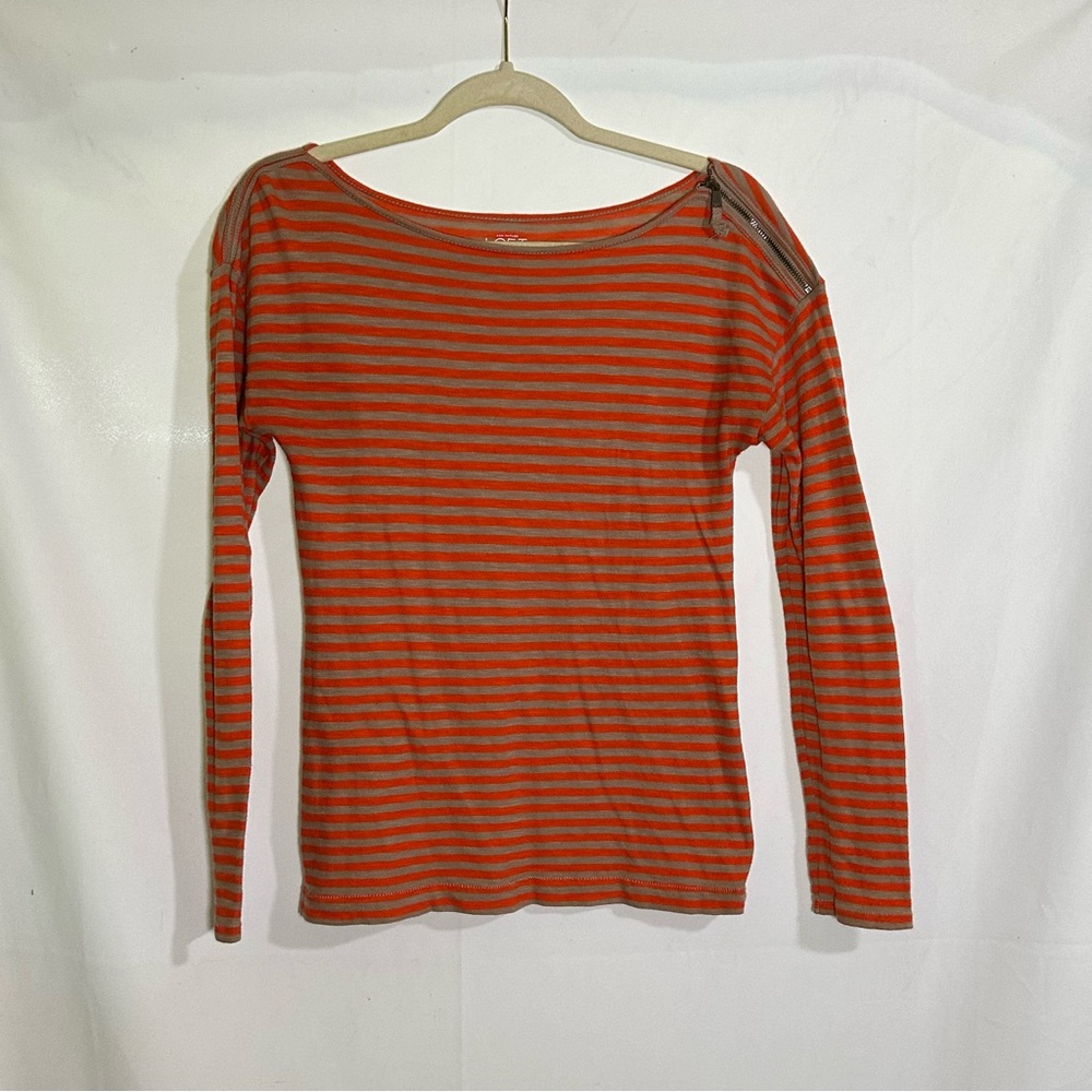 Ann Taylor Loft Orange and Brown Striped Top Autumn‎ Fall Women's Small